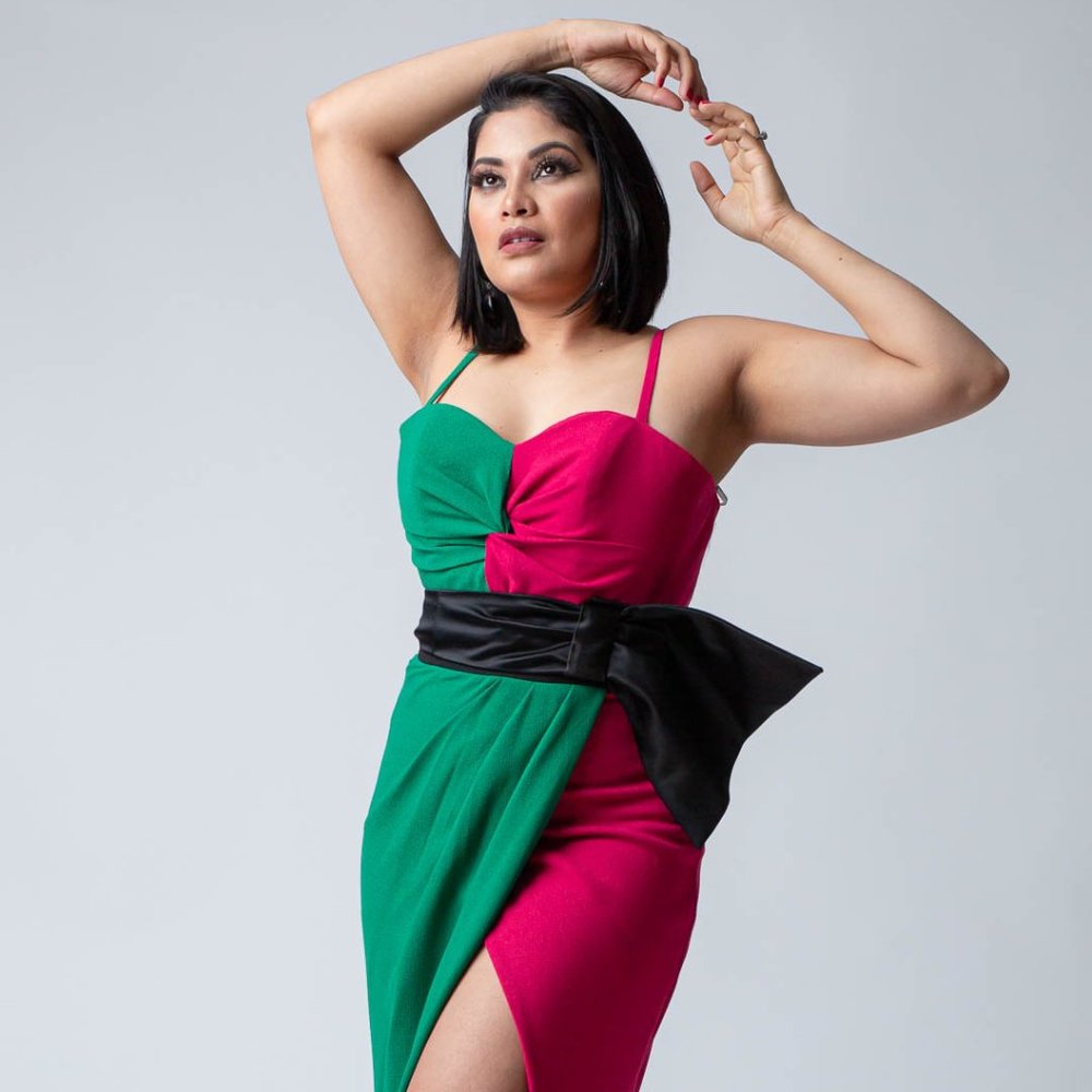 Bicolor Long Dress - Hot Pink And Crayola Green